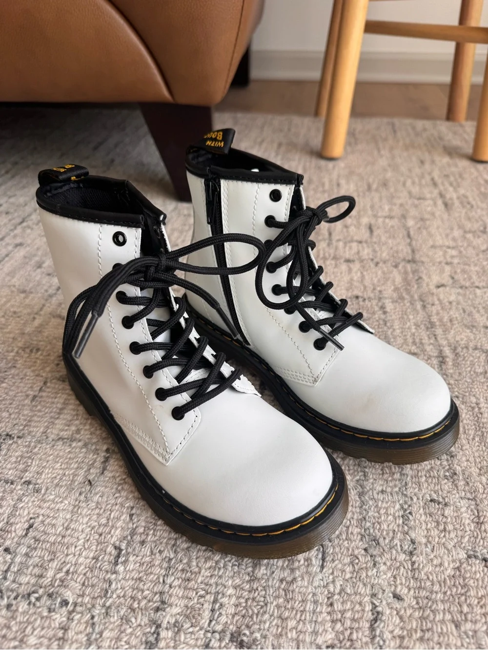 NWOT Kids Dr. Marten Zavala combat boots white leather 3